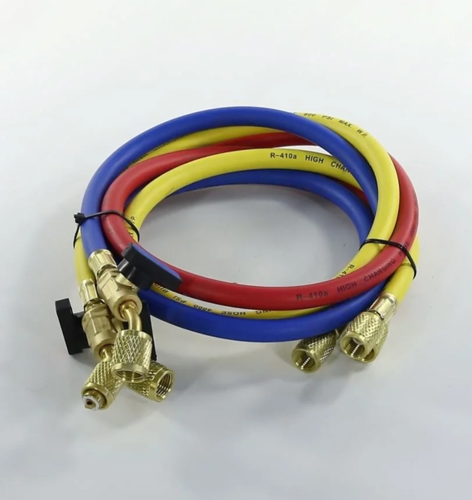 Шланг заправочный L-90см 5/16 дюйм 800-4000 Psi 3шт вентиль R410 FC, CH-R410-90-5/16-QF