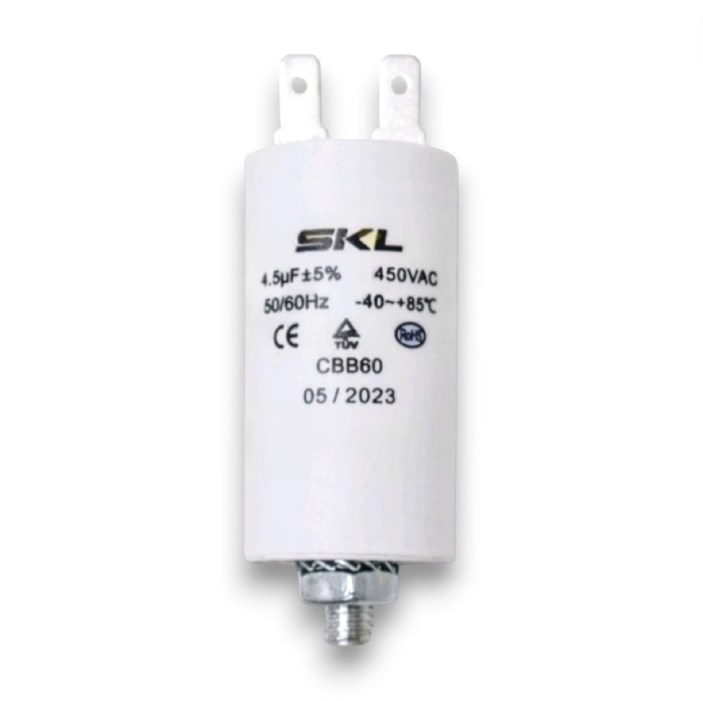 Конденсатор пусковой стиральной машины 4,5мкФ 450В CBB60 SKL 58×30мм болт