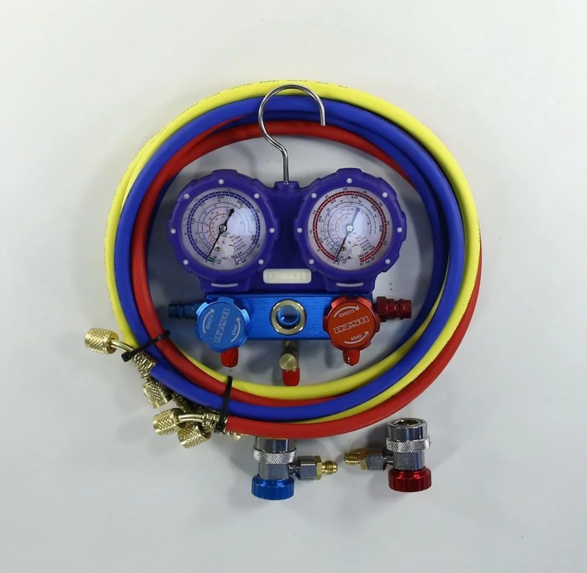 Коллектор 2 вентиля R22 R134 R404 R407 R1234 со стеклом 3 шланга 150 см в кейсе WK-P6001S