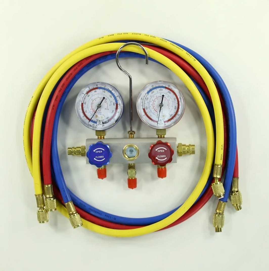 Коллектор 2-вентильный R22 R134 R404 R407 R410 68мм со шлангами 150см WK-C6002S