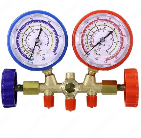 Коллектор 2 вентиля R22/32/410 стекло 3 шланга L-90см медь Double-C