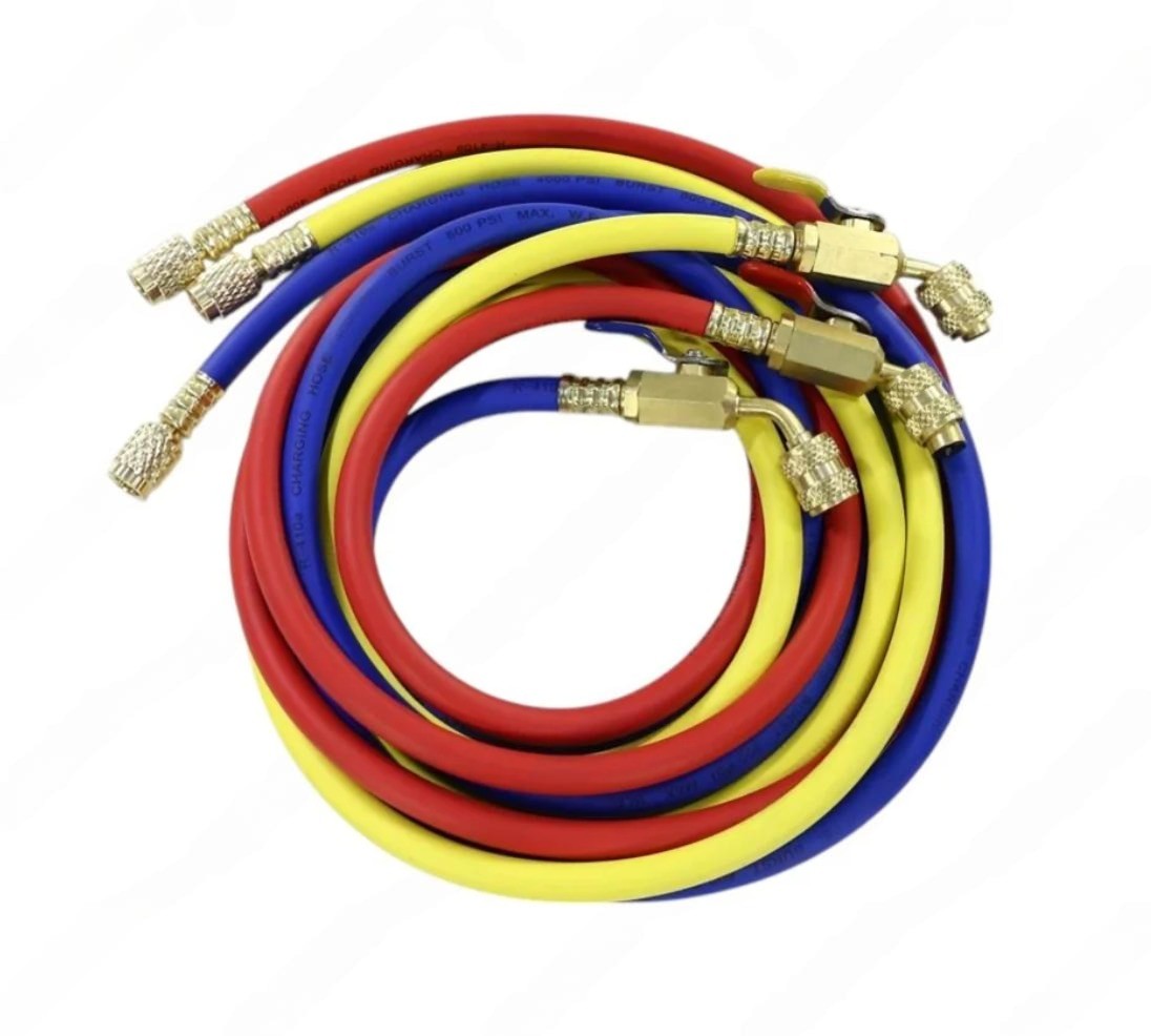 Комплект шлангов заправочных 180 см 5/16, 800–4000 psi, 3 штуки, для R410 с вентилем DSZH