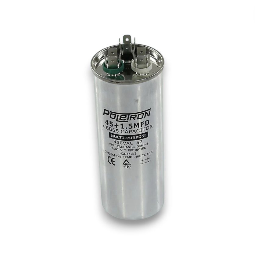 Конденсатор CBB65 45+1,5 мкф 450V совмещенный, металл
