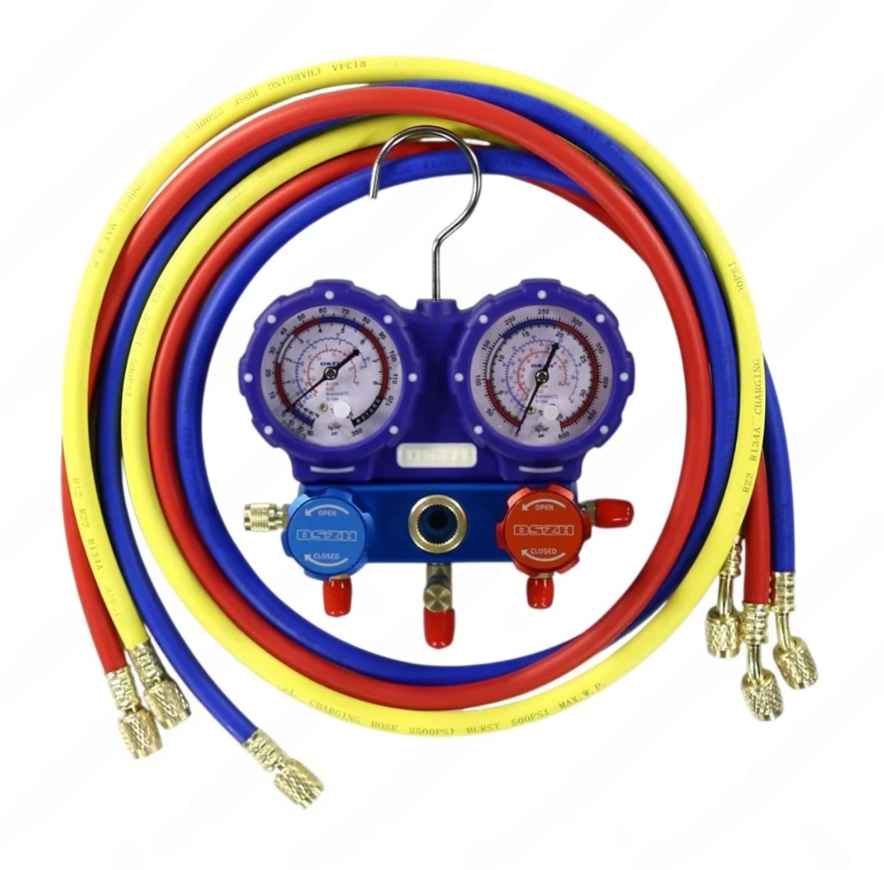 Коллектор 2-вентильный WK-C6003S R22 R134 R404 R407 R1234 стекло 68мм со шлангами 150см