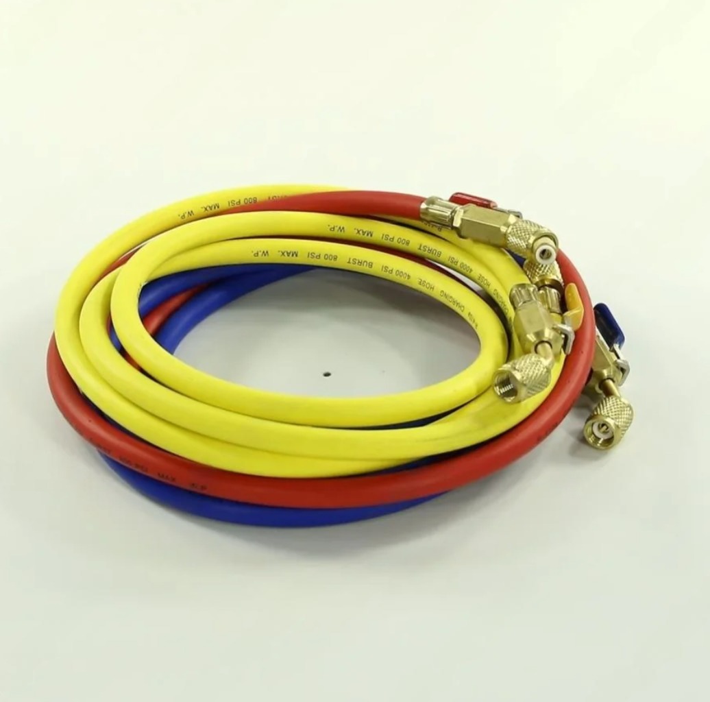 Шланг заправочный L-180см 1/4 дюйм 800-4000 Psi 3шт вентиль FCCH-R410-180-QF