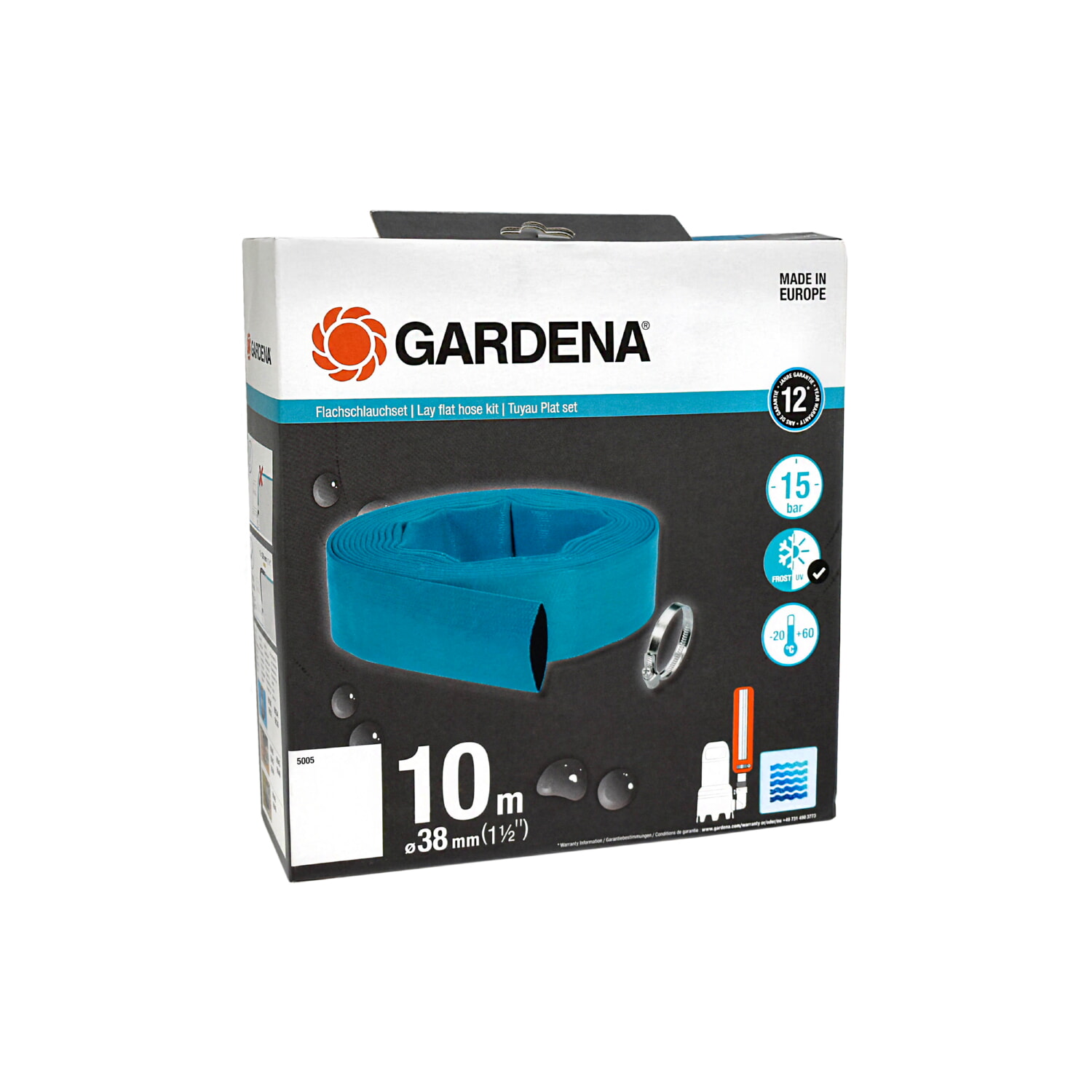 Шланг заборный плоский Gardena 1-1/2 дюйма 38мм 10M 05005-20.000.00