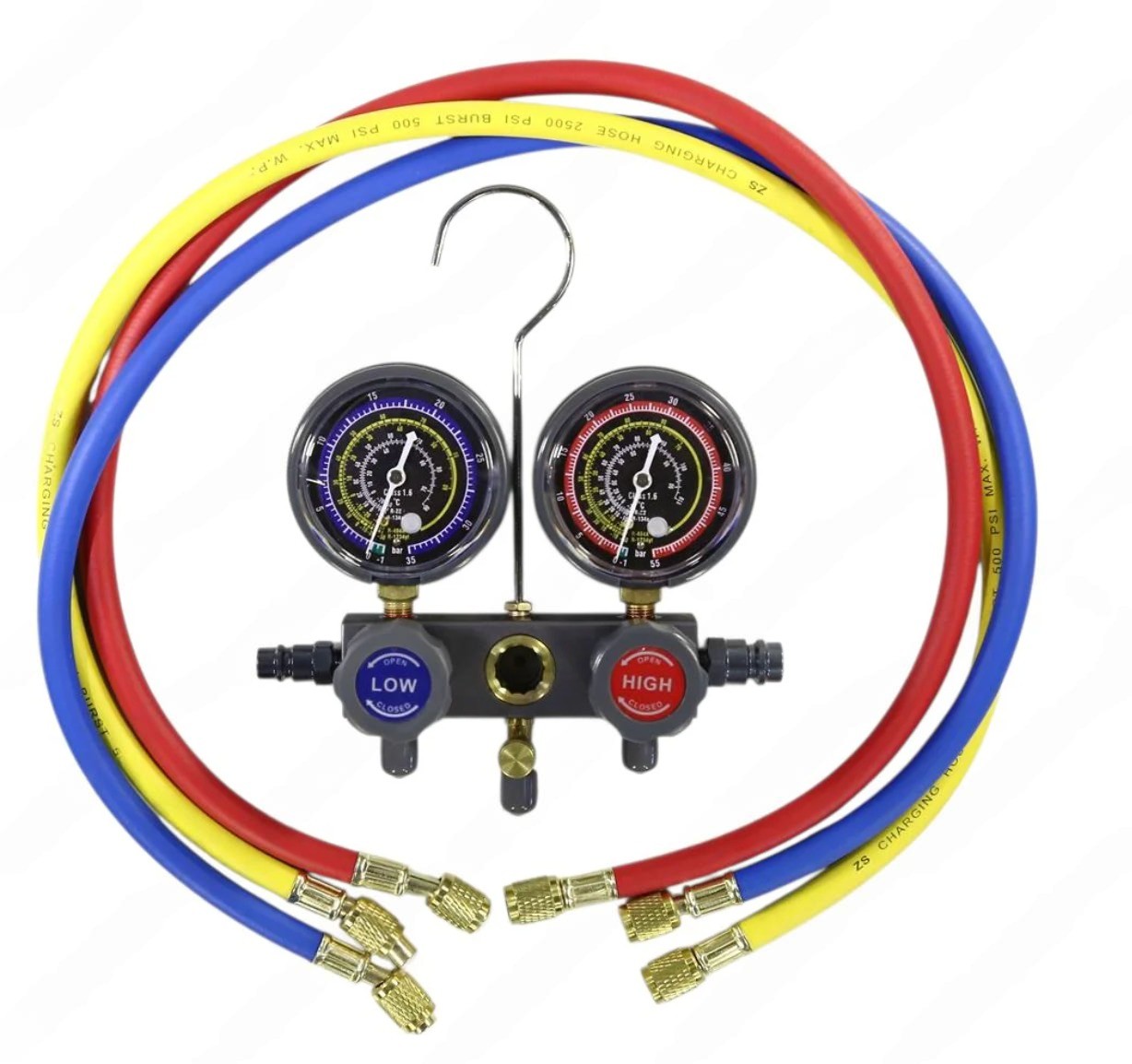 Коллектор манометрический 2‑вентильный R22, R134, R404, R1234 со шлангом 90 см (500–2500 psi) PT‑P3602S